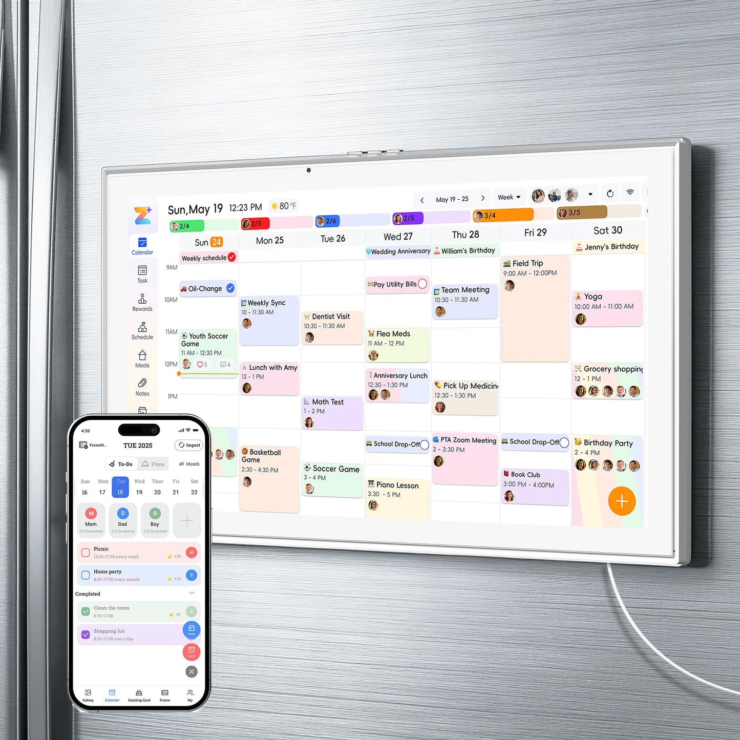 HOOCEN 15.6 Inch Smart Digital Calendar with FREE APP for Fridge & Wall Touch Screen, Magnetic Refrigerator Mount, Electronic Planner for Office Desk, Auto Sync Schedules, Family Chore Chart, White