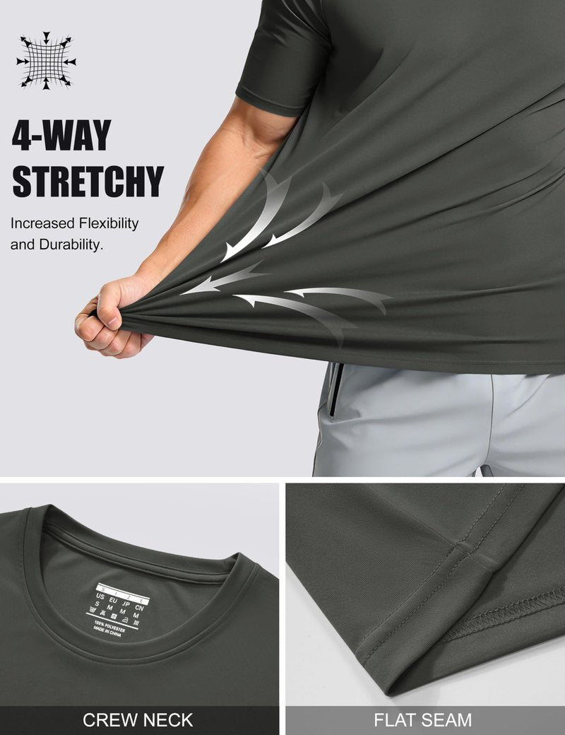 Men's Workout T Shirts Active T-Shirt Moisture Wicking Shirts Dry Fit Running Shirt Lightweight Breathable Shirts Dark Grey