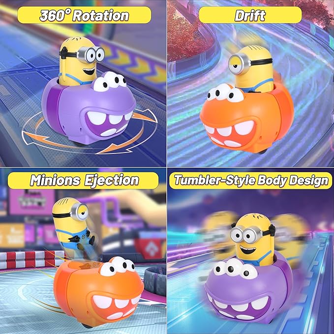 YOLOPARK Minions 2 Pack Remote Control CarDespicable Me RC Bumper Cars with Light &amp Sound Effect360° Rotating Minion Figure Bump and Eject ToysChristmas Birthday Gifts for Ages 3+ Year Old