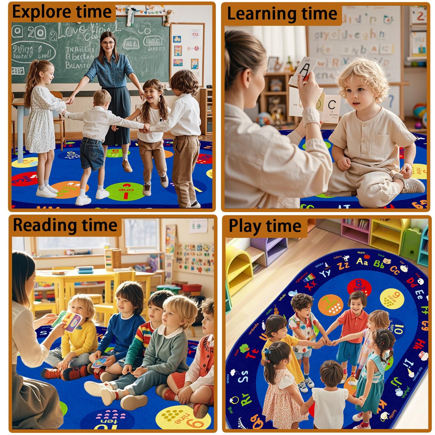 Large Oval Classroom Rug, 6×9Ft ABC Rugs for Kids Playroom, Education Classroom Circle Time Carpet Elementary for Learning Alphabet, Numbers, Words, Area Preschool Playmat for Daycare Kindergarten