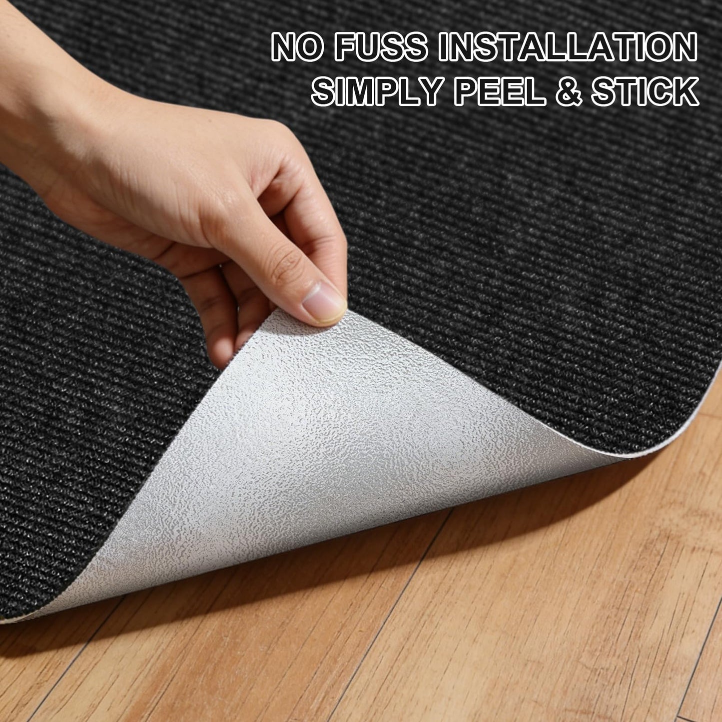 VeloflowXG 24" x 24"Peel and Stick Carpet Squares, Self Adhesive Non-Slip Carpet Tiles, Peel and Stick Soft Padded for Kitchen Bedrooms Indoor Outdoor(10 Tiles/40 sq ft) (10, Black)