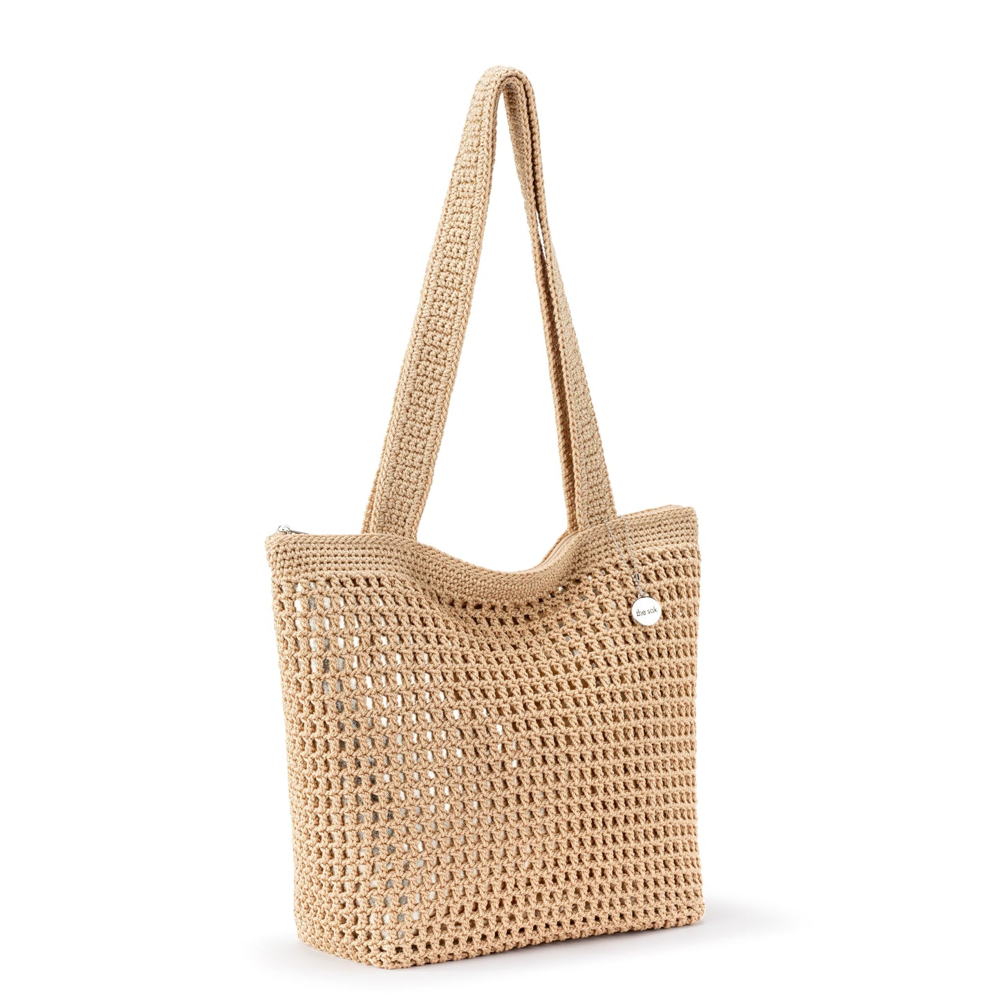 The Sak Casual Classics Tote Bag - Hand Crochet Woman's Purse For Everyday, Travel, Beach Bag - Handbag With Shoulder Straps - Bamboo with Gold Metallic Accents