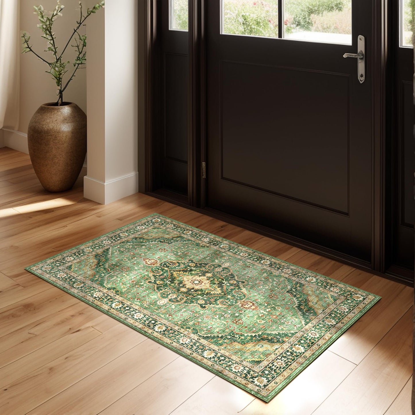 Green Area Rug Entryway Rugs for Bedroom Bathroom Kitchen - 2x3 Small Soft Rugs Low Pile Keep Off Rug Carpet Washable Rug Oriental Indoor Boho Area Rug Cute 2x3ft