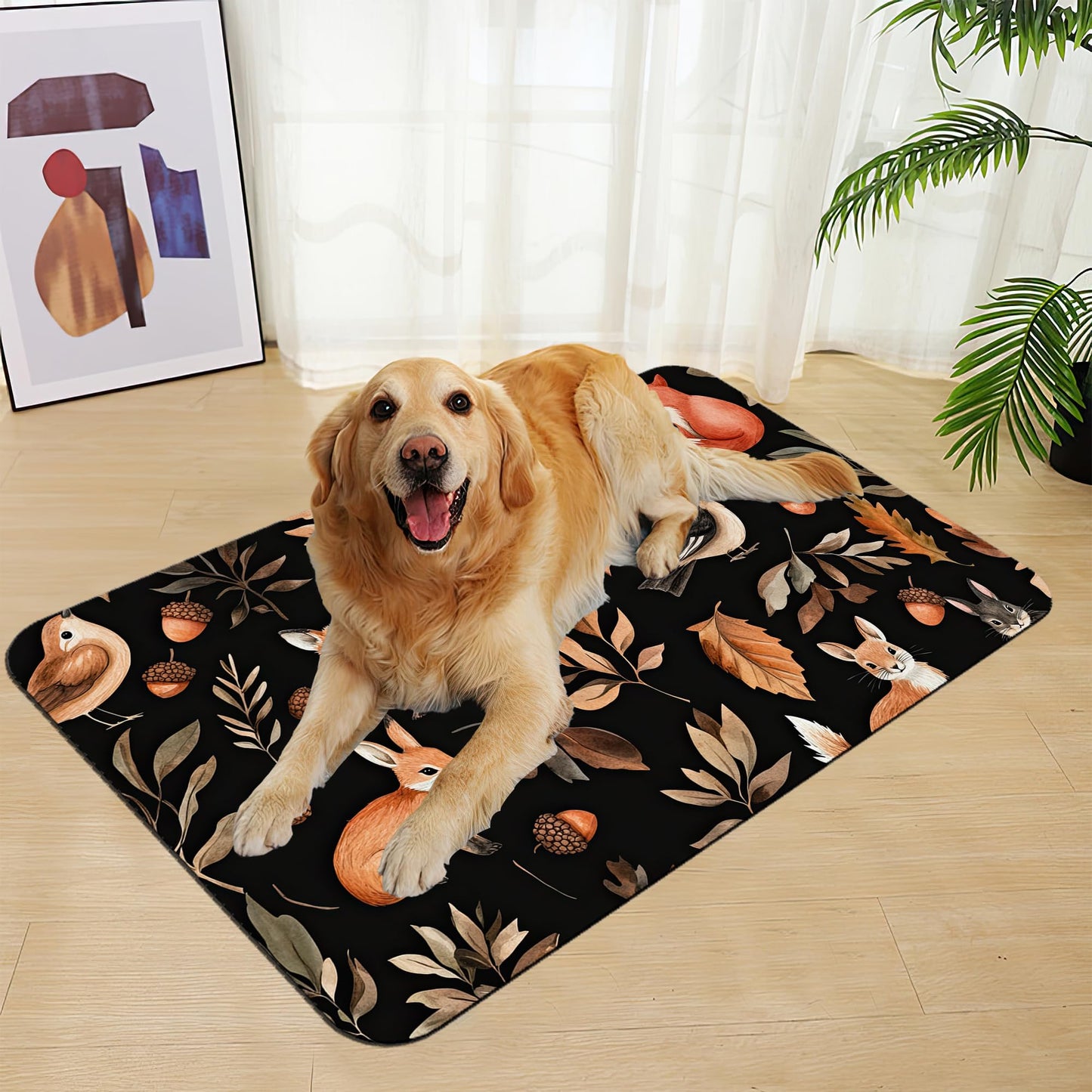 Wild Forest Animals Pet Feeding Mat–Quick Dry Absorbent Dog Cat Food Mat, Non Slip Waterproof Bowl Placemat for Messy Eaters, Pet Accessories for Floors 12"x20"