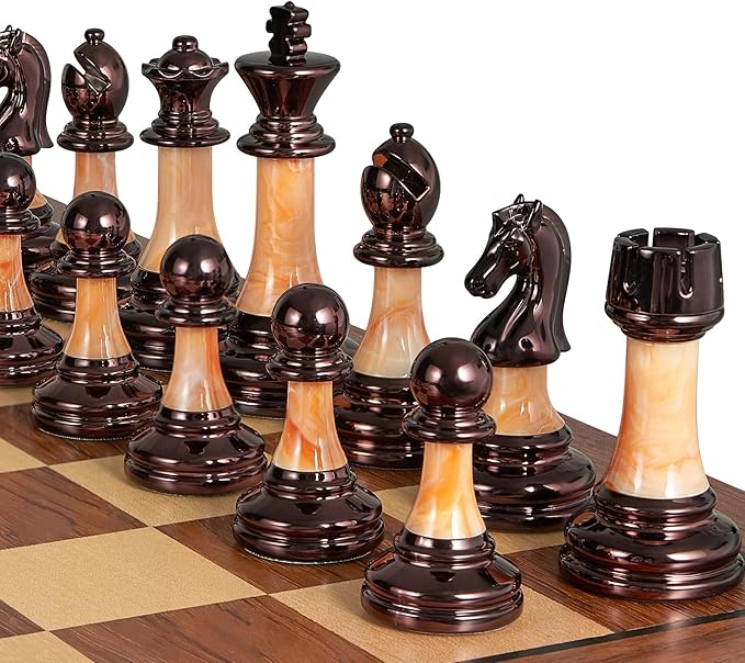 Vamslove Heavy Weighted Acrylic Chess Pieces Only with Leather Base-3.5'' King with Storage Slots-Extra 2 Queens-34 Staunton Tournament Chessmen for Chess Set or Replacement of Missing Pieces