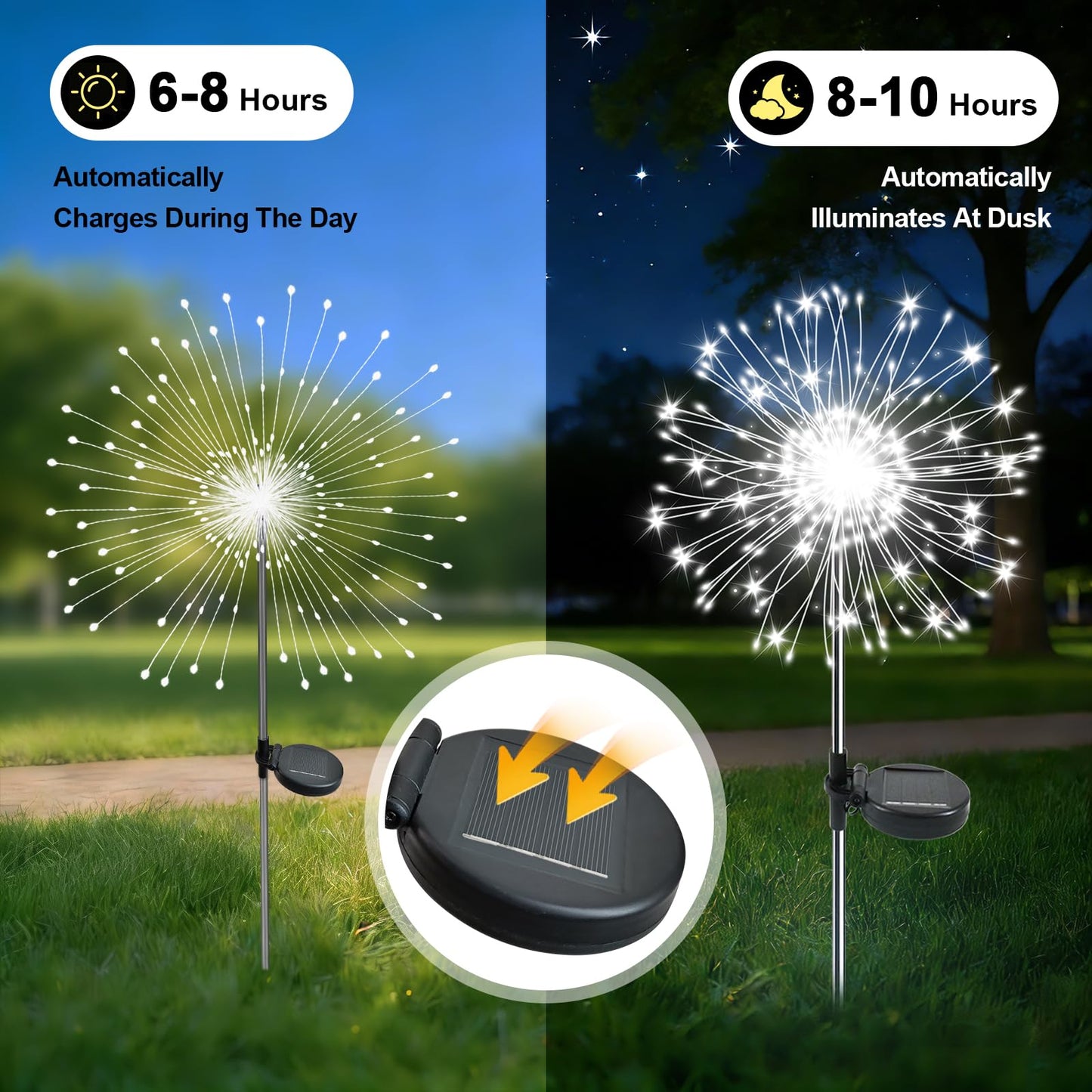 Soomit Solar Garden Lights Outdoor, 2 Pack 120 LED Twinkling Firework Lights Decorative with 2 Modes, Outdoor Waterproof Solar Starburst Light for Yard Pathway Planter Patio Decor, White