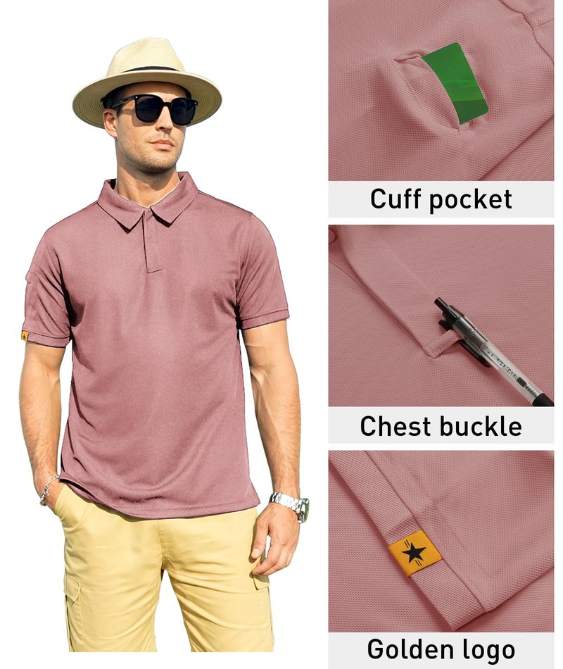 ZITY Mens Polo Shirt Short Sleeve Sports Tactical T-Shirt Athletic Golf Polos Daily Casual Stylish Collared Shirts for Men Ash Pin Large