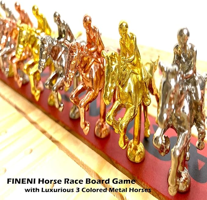 Horse Racing Game for Adults With 11 Luxurious Metal Horses (Silver Black Rose Gold) 22 Pine Wood Race Game Board Dice &amp Card Included (Log Color3)