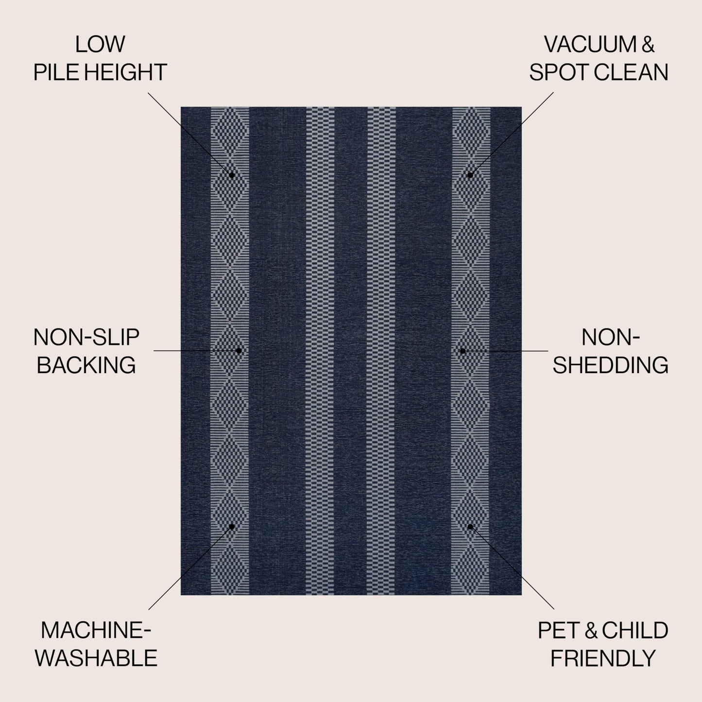 JONATHAN Y Machine Washable Navy/Gray Indoor Area Rug 4X6 ft, Nautisk Trellis Stripe for Living Room, Bedroom, Kitchen, Office, Easy-Cleaning, High Traffic, Pet-Friendly, Non-Shedding (WSH120A-4)