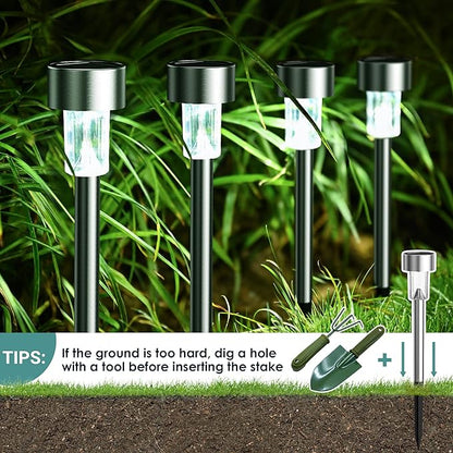 GIGALUMI Solar Lights Outdoor Waterproof,16 Pack Stainless Steel LED Solar Garden Lights for Patio, Lawn, Yard and Landscape(Cold White)