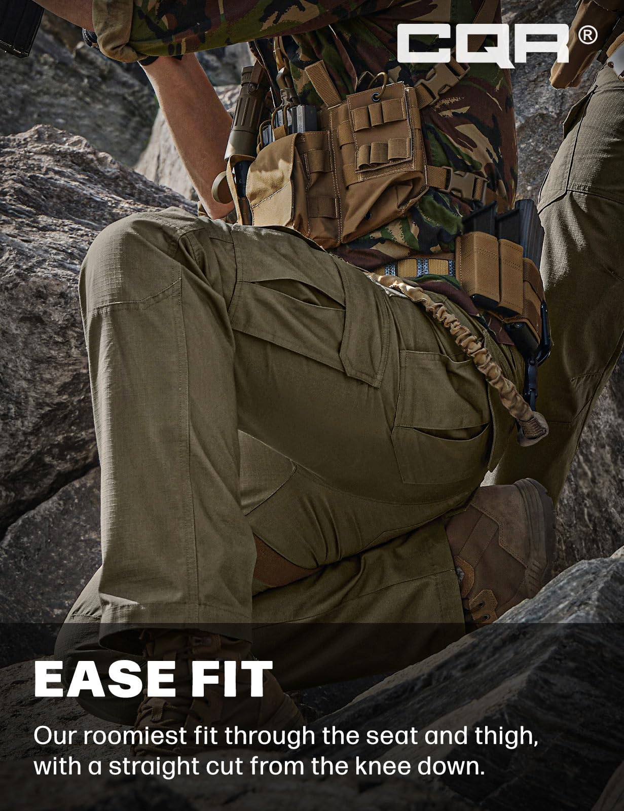CQR Men's Tactical Pants, Water Resistant Ripstop Cargo Pants, Lightweight EDC Work Hiking Pants, Outdoor Apparel, Raider Soil Green, 34W x 30L