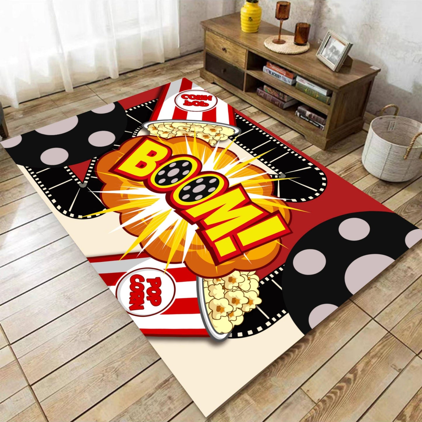 Puyosvr Cartoon Movie Area Rug,6x8ft,3D Cinema Object Patterned Carpet,Popcorn Theme Rugs,Kitchen Interior Non-Slip Washable Carpet Suitable for Restaurant Nursery Home Theater