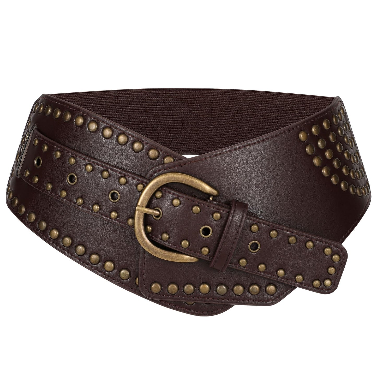 JASGOOD Women Vintage Wide Elastic Belt Rivets Studded Stretchy Waist Belt with Metal Buckle
