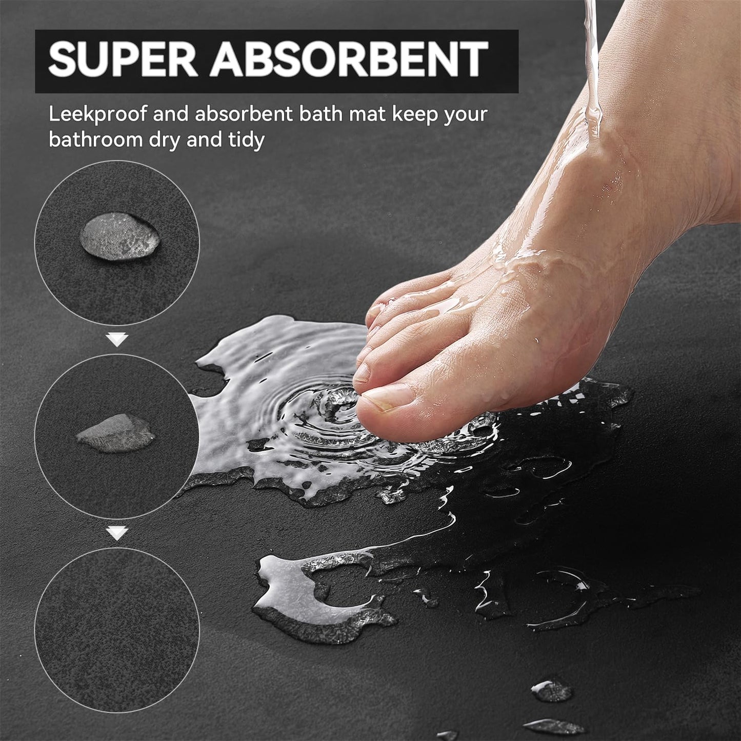 MontVoo -Bath Mat Rug-Rubber Backing Non Slip Quick Dry Absorbent Thin Bathroom Rugs Fit Under Door-Faux Suede Surface Bathroom Floor Mats-Shower Rug for in Front of Bathtub Shower Dark Grey 16"x24"