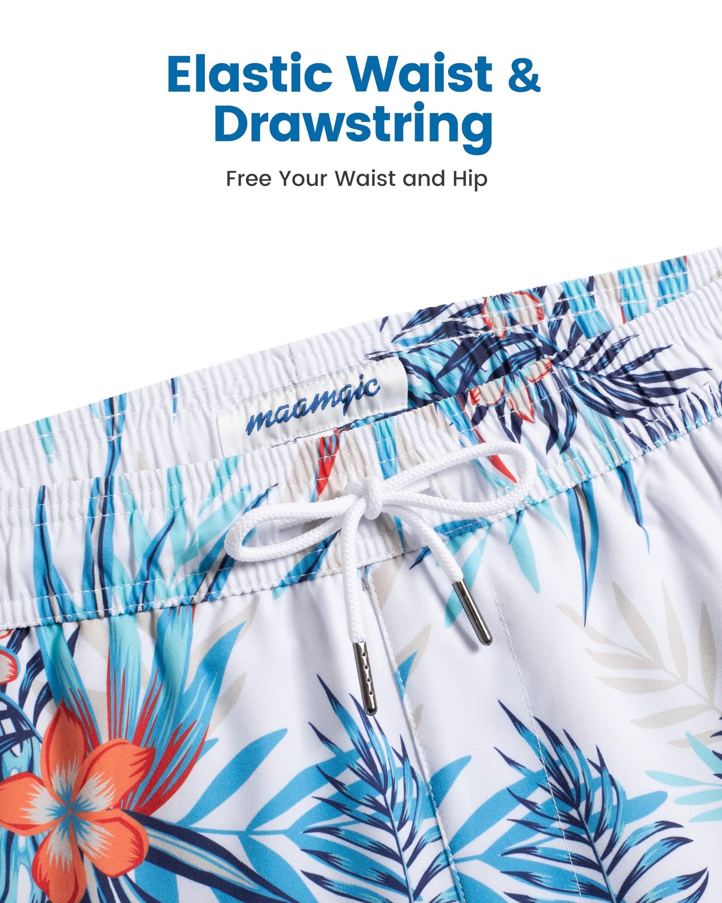 maamgic 2 in 1 Mens Swim Trunks 7 Inch Swim Shorts Swim Suits Board Shorts Floral-White