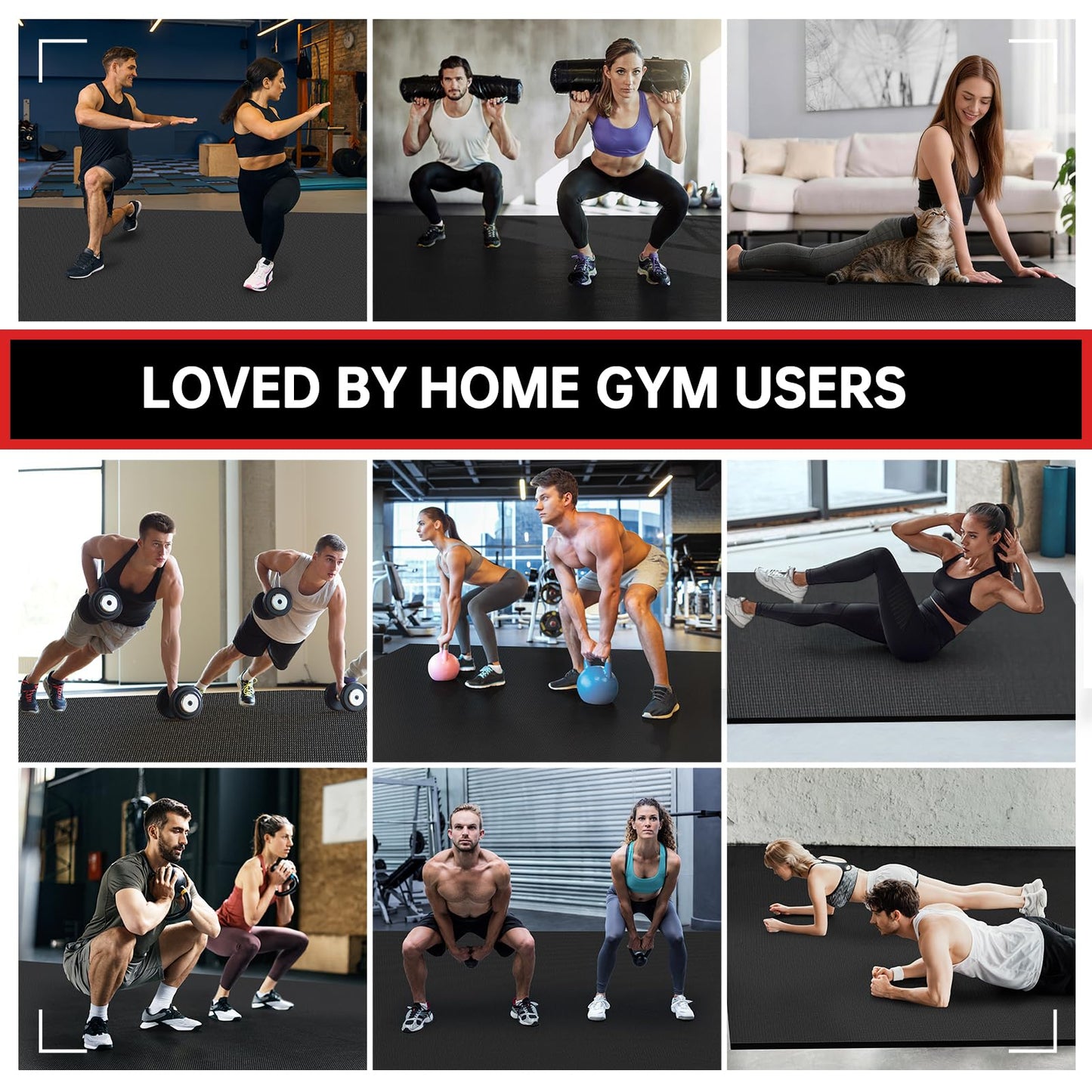 GymCope Extra Large Exercise Mat, 10'x6'/9'x6'/8'x6'/7'x5'/6'x4'(8mm) Thick Workout Mat for Home Gym & Garage Flooring, Shoe-Friendly, High-Density, MMA, HIIT, Weight Lifting, Cardio&Strength