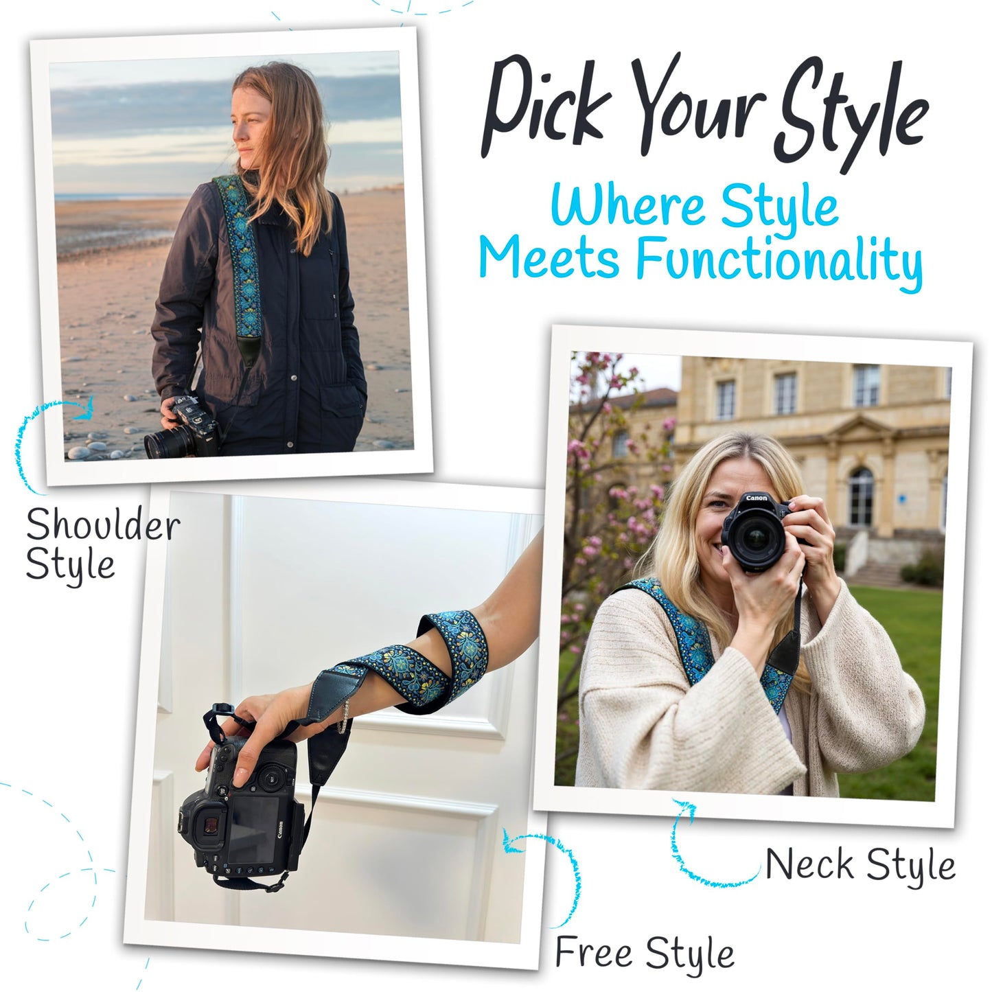 Camera Strap For Photographers Padded Universal Fit Neck Shoulder & Crossbody Strap Quick Release For DSLR/SLR/Mirrorless Canon Nikon Sony Olympus Compatible Photographer Gift for Men & Women - Blue