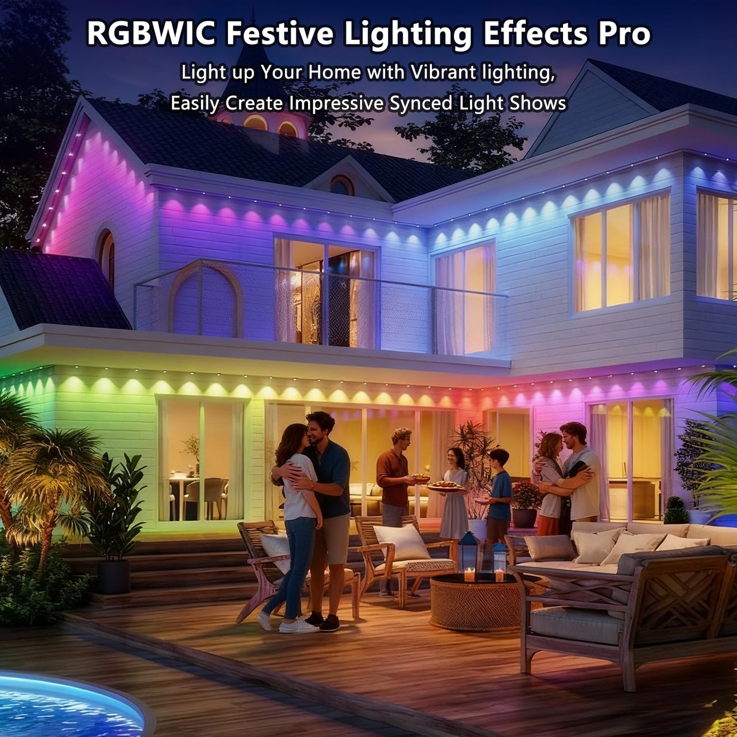 YOUBST Permanent Outdoor Lights for House: 100FT 60LED Smart RGB Eave Light for Christmas Decor, Warm/Cool Lighting for Daily Decorations,IP67 Waterproof,Compatible with Alexa Google Assistant