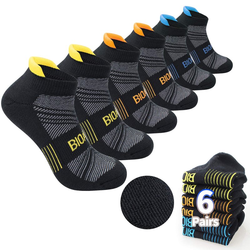 BIOAUM Cushioned Men's Ankle Socks, 6 Pairs Cotton Athletic Sport Breathable Low Cut Socks for Running Shoe Size 10-12