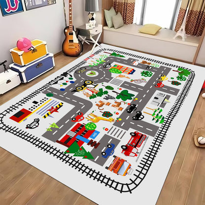 LTKOUGFAM 5x7ft Kids Town Road Play Rug - Car Playmat, Kids Rugs for Playroom Car Mat Town City Road Traffic Rugs, Extra Large Boys Kid Cars Track Play Rug (Style Five, 78.7X 59 INCH)
