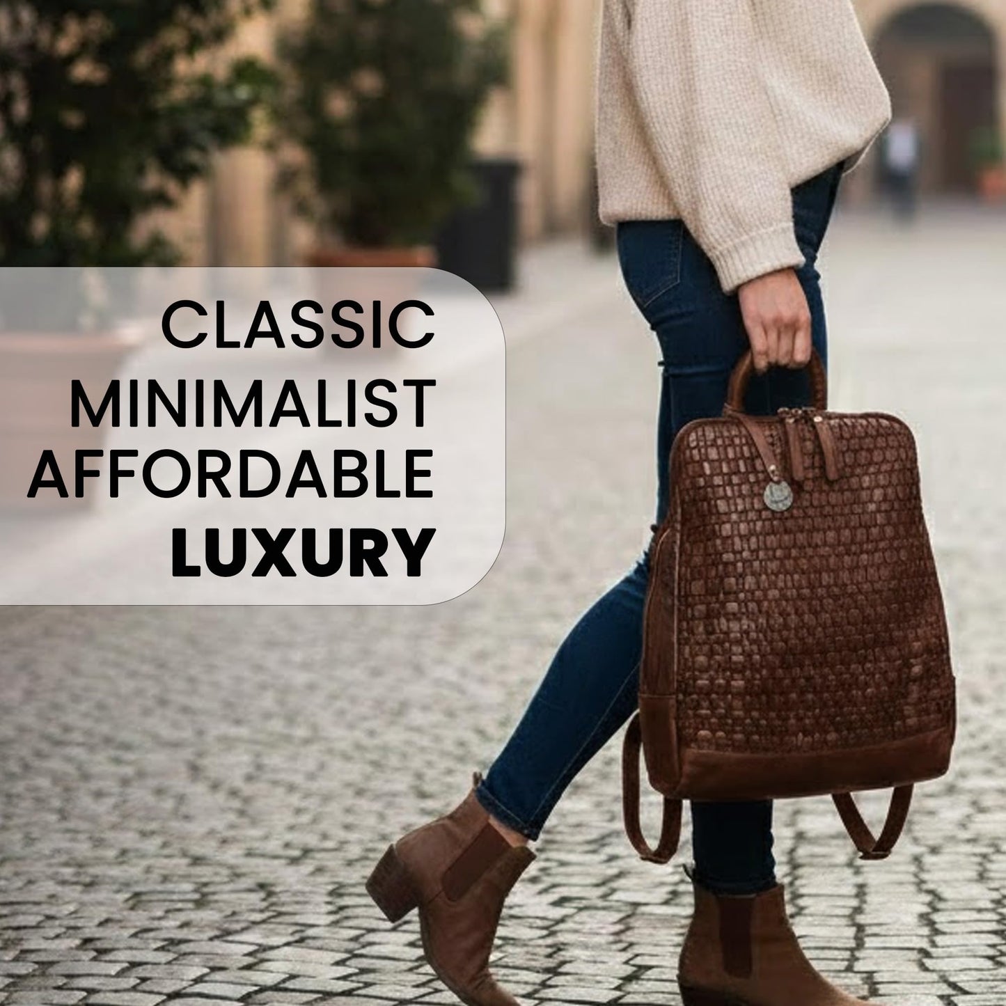 VILENCA HOLLAND 12.5 Inch Genuine Leather Backpack for Women and Men, Brown Leather Backpack with Adjustable Shoulder Strap