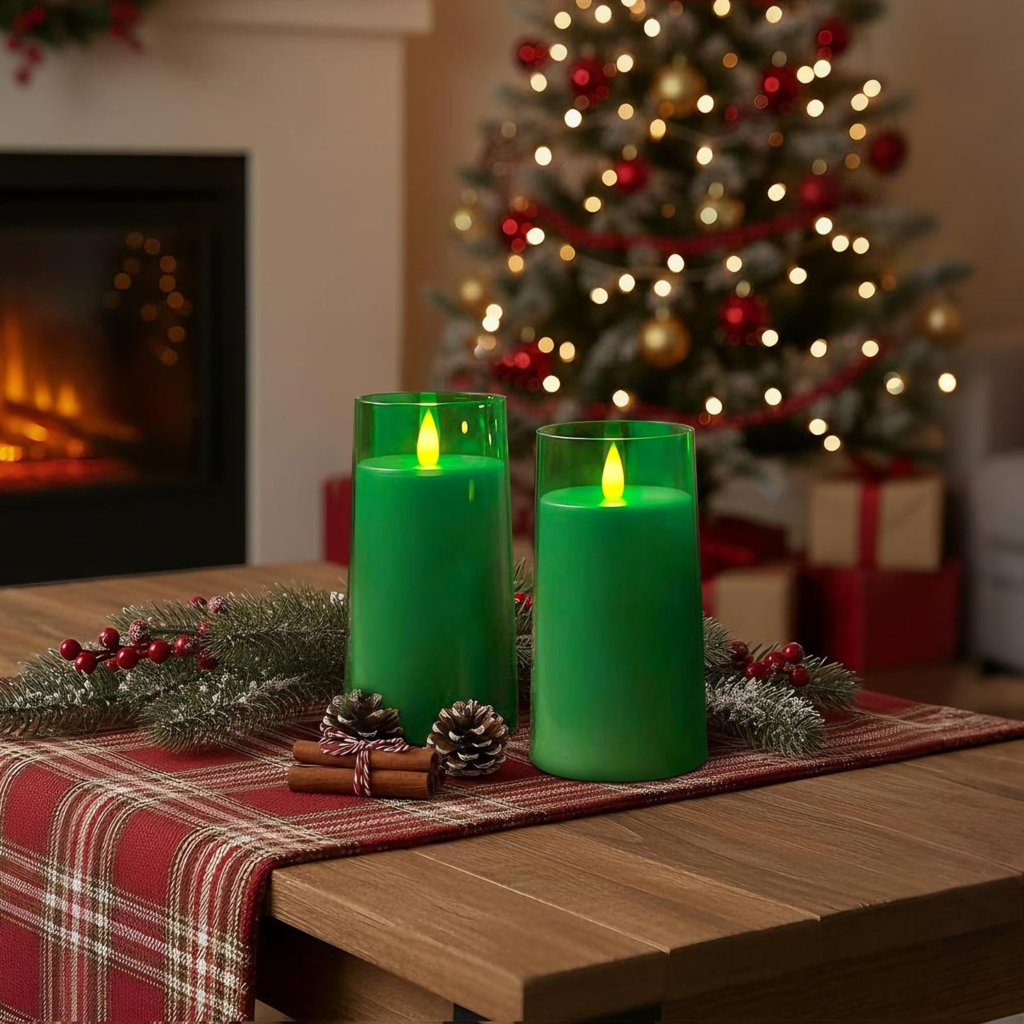 Raycare St. Patrick's Day Flameless Electronic Pillar Candles with Remote Control and Timer- Battery Operated Realistic Flickering LED Fake Candle for Home, Wedding Decor,Green,Set of 2(3"x6"6")
