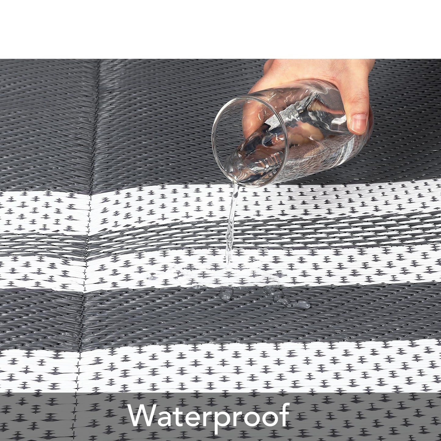 GarveeHome Outdoor Rug 9x18 ft Waterproof Mat Reversible Outdoor Plastic Straw Rug Patio Rug Camping Rug Portable Outdoor Mat for RV Porch Balcony Backyard Picnic Beach Grey/White Panel