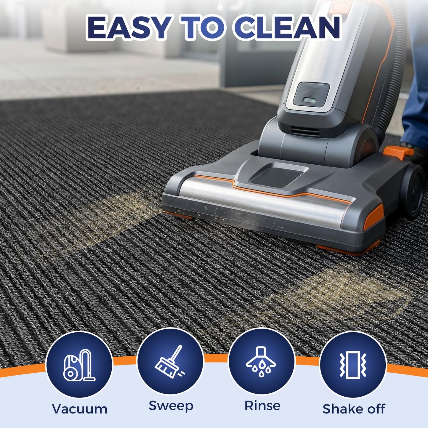 MossGrip Commercial Floor Mat, 4 x 5 FT Extra Large Door Mat, Indoor/Outdoor Entrance Mat, Commercial Rug with Water & Stain Proof, Easy to Clean, Low-Profile, Heavy Duty Rubber Mat, Charcoal Grey