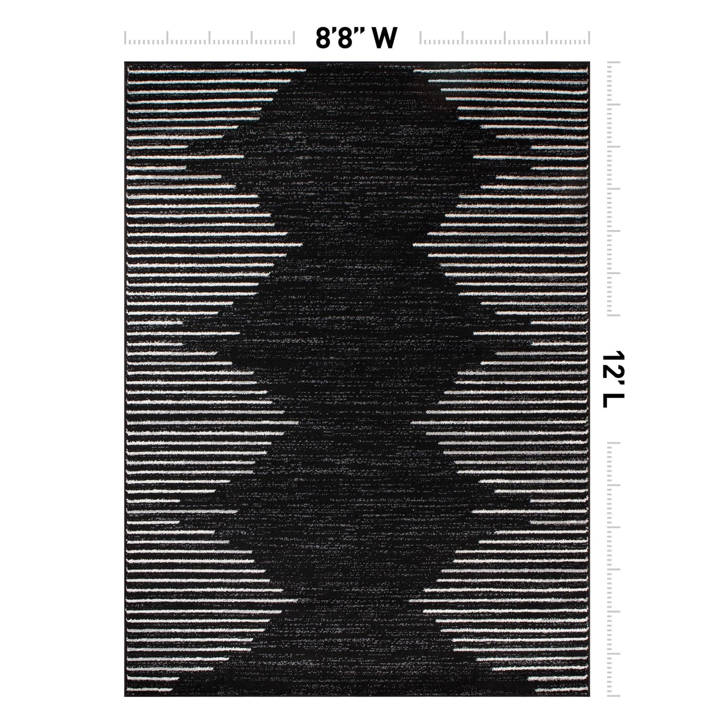 Rugshop Bohemian Stripe Stain Resistant High Traffic Living Room Kitchen Bedroom Dining Home Office Area Rug 8' x 12' Black