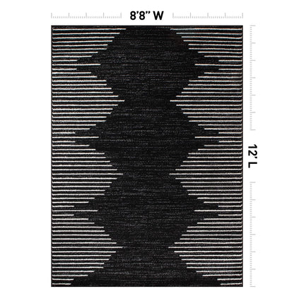 Rugshop Bohemian Stripe Stain Resistant High Traffic Living Room Kitchen Bedroom Dining Home Office Area Rug 8' x 12' Black