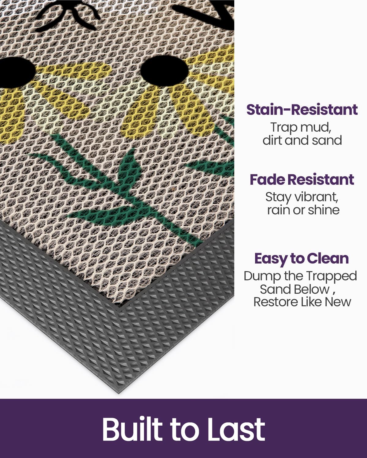DEXI Front Door Mat Outside Entrance Welcome, Froral Entryway Doormat Dirt Trapper, Heavy Duty Non Slip Entry Mats for Patio Garage Porch Home Decorative, 17x30, Bee and Flower
