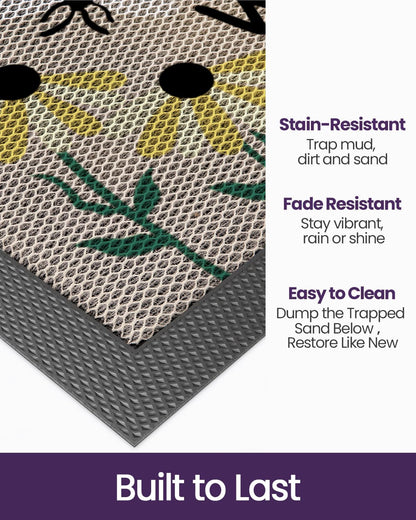 DEXI Front Door Mat Outside Entrance Welcome, Froral Entryway Doormat Dirt Trapper, Heavy Duty Non Slip Entry Mats for Patio Garage Porch Home Decorative, 17x30, Bee and Flower