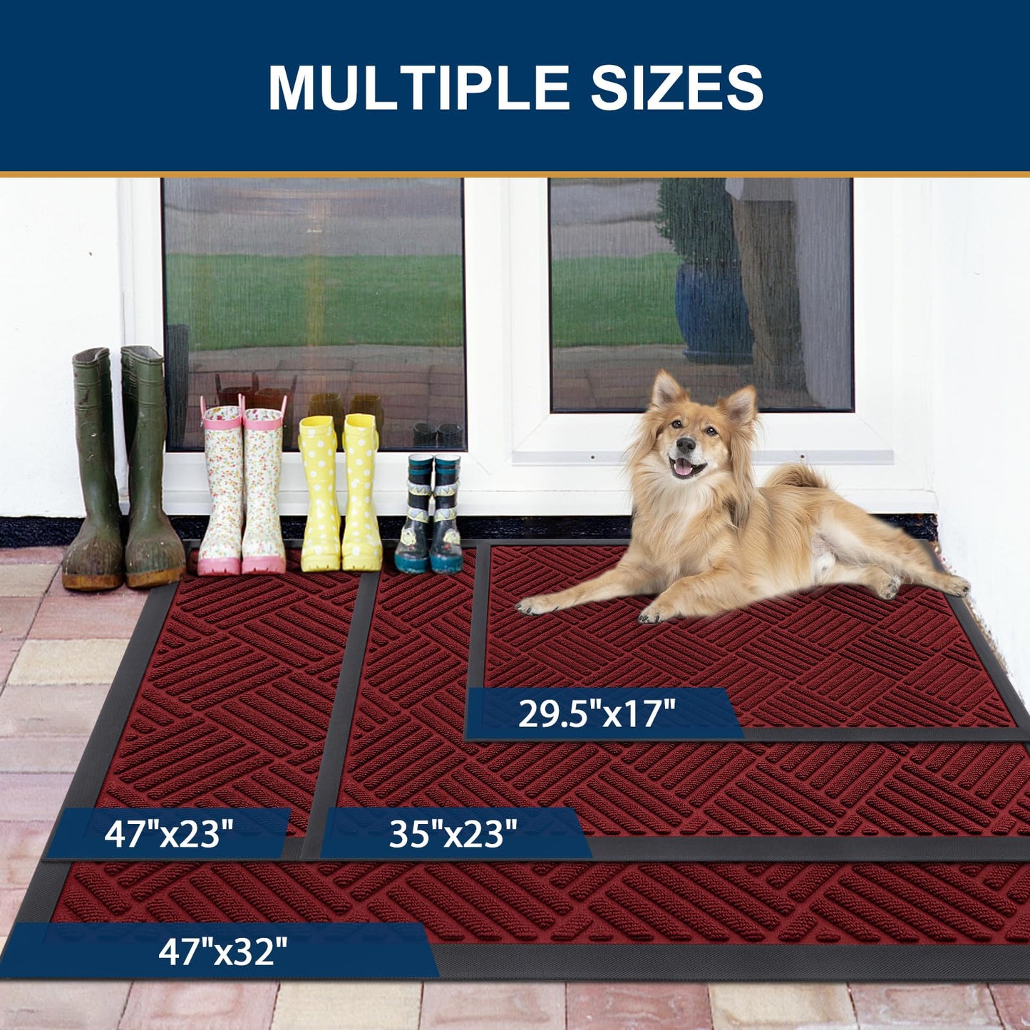 Smiry Front Door Mat Outside Entrance, Heavy Duty Outdoor Indoor Mat, Natural Rubber Doormat, Non Slip, Trap Dirt and Moisture, Easy Clean, Low Profile Patio Porch Entryway Mat, 47x32, Wine Red