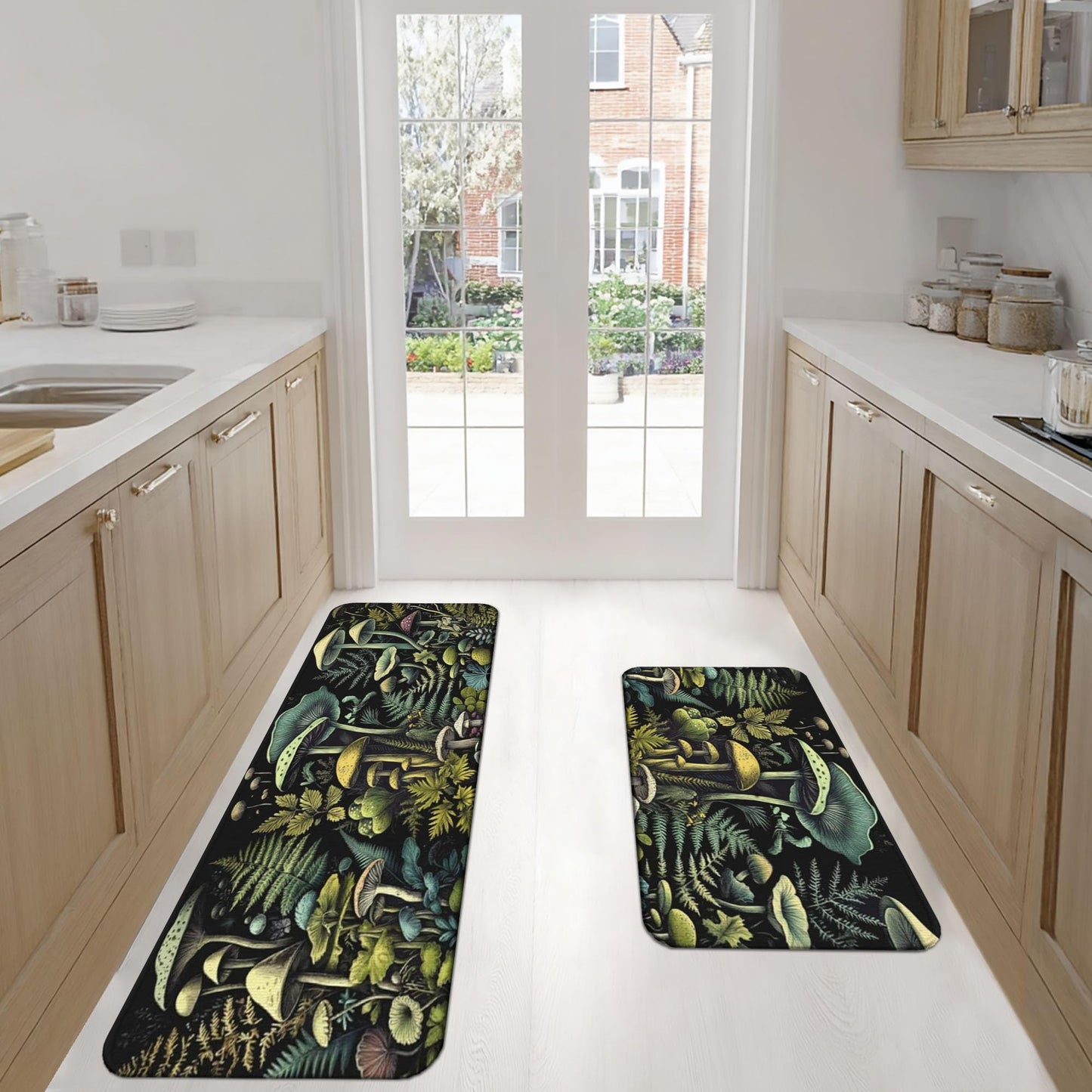 Mushroom Kitchen Rugs Set of 2, Mushroom Kitchen Mats, Non-Slip Absorbent Washable Kitchen Mats for Home Kitchen Decor, 17'' X 30''+17'' X 47''