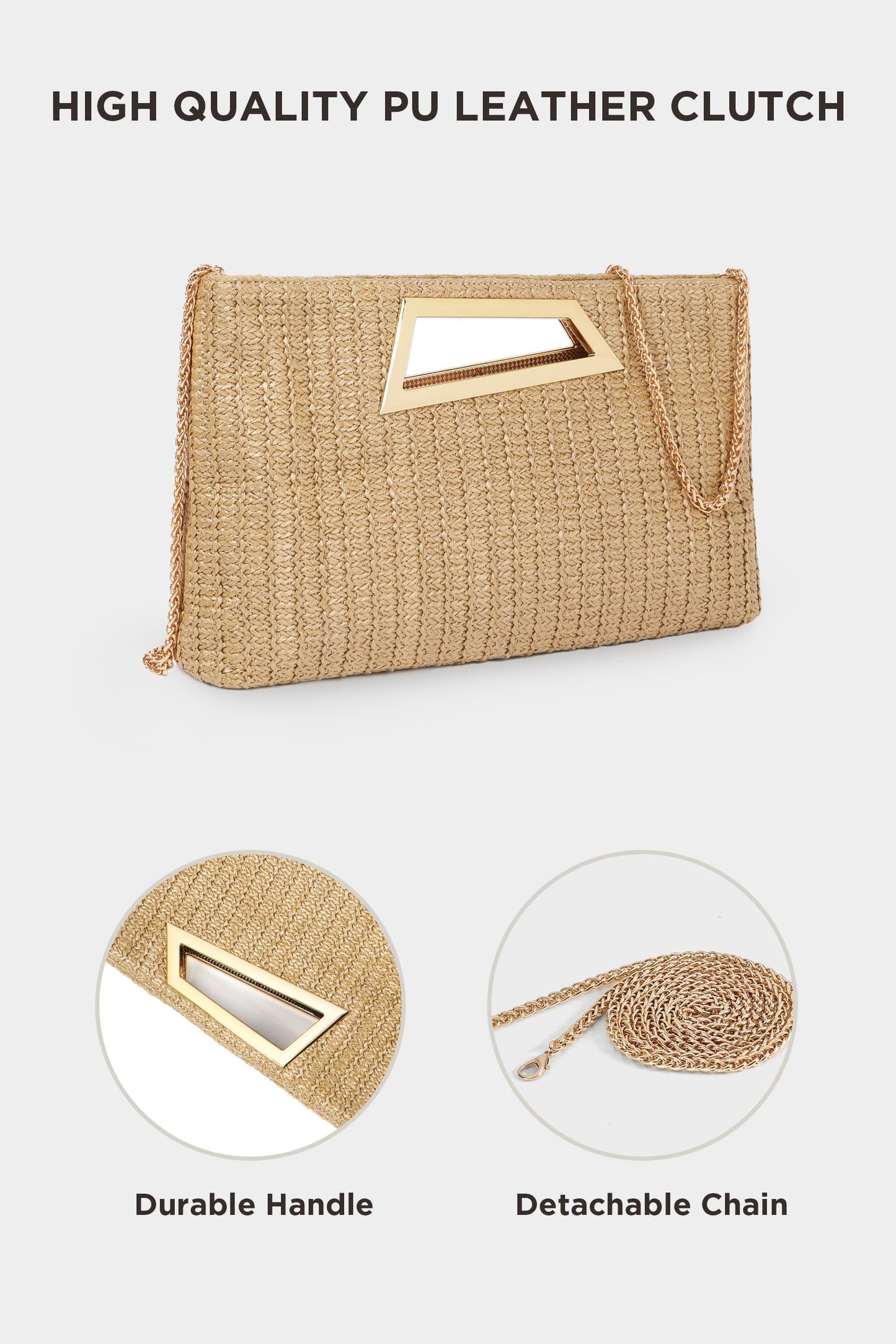 Coucoland Clutch Purse for Women - Evening Bags PU Leather Glitter Fashion Purse Handbag for Wedding Party Daily (Khaki)