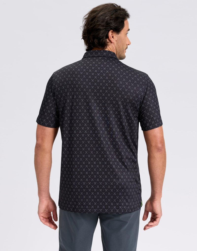 Obla Mens Golf Polo Shirts Short Sleeve Dry Fit Performance Moisture Wicking Casual Print Collared Golf Shirts for Men (Black Golf Clubs_M)