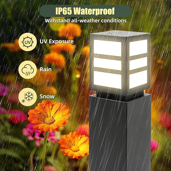 2Pack Landscape Path Lights 24" IP65 Waterproof Bollard Lights, Heavy Duty Steel Stable Widened Base E27 Lamp Holder, Modern Outdoor Path Lights Bollard for Lawn, Patio, Courtyard, Driveway, Oblong