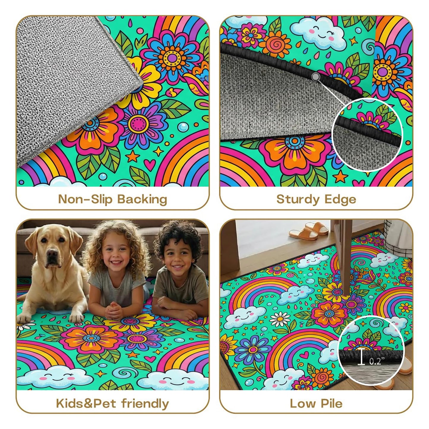 Qorauhy Kids Rainbow Rug for Girls Bedroom 5x8 Cute Cloud Rainbow Area Rug