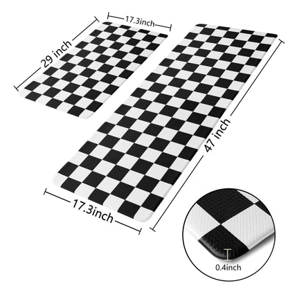 VivaNest Black Checkered Grid Checkerboard Kitchen Rug Sets [2 PCs], Anti-Fatigue, Waterproof Non-Slip Kitchen Mats Heavy Duty Ergonomic Comfort Foam Rug for Floor, Home, Laundry,17"x29"+17"x47"