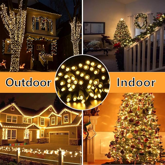 50ft 100 Counts Warm White Christmas Lights - White Christmas Lights Commercial Grade Outdoor Waterproof, Soft White Christmas Lights Indoor 5mm Wide Angle Green Wire, IP:65, UL