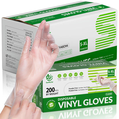 SWIFTLITE Disposable Vinyl Gloves, Food Safe, Latex-Free Powder-Free Clear Plastic Gloves for Cooking, House Clean, Food Prep (1000, Small)