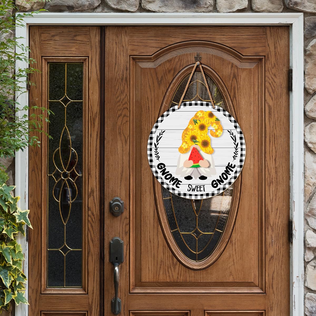 Interchangeable Gnome Welcome Sign Summer Patriotic 4th of July Door Decoration, Changeable Front Porch Decor Wood Wreath Gnomes Gifts for Spring Fall Winter All Seasons Holiday, Antique White