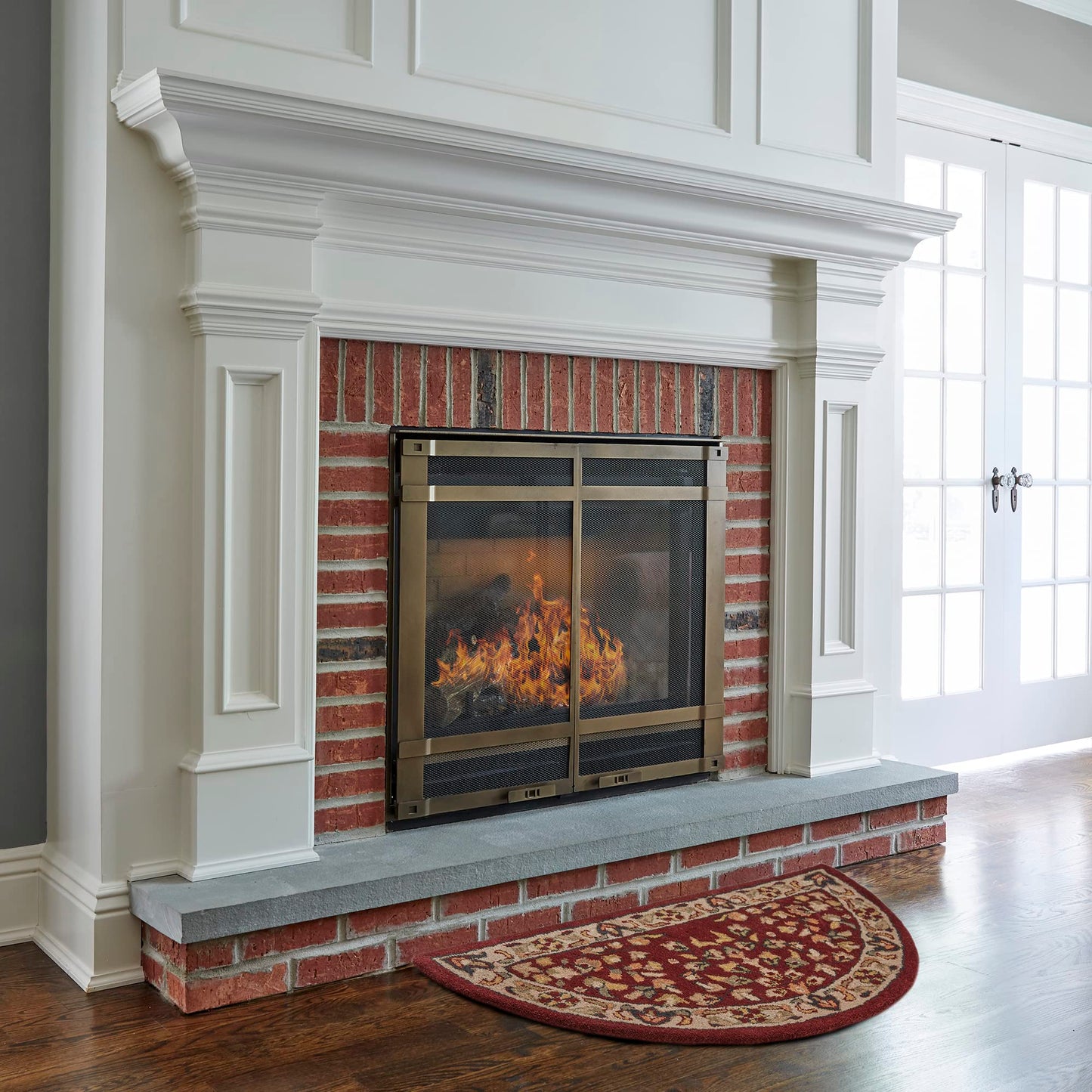 UniFlame - Hand-Tufted Hearth Rug, Red/Beige Finish - Size: 44" L x 22" W