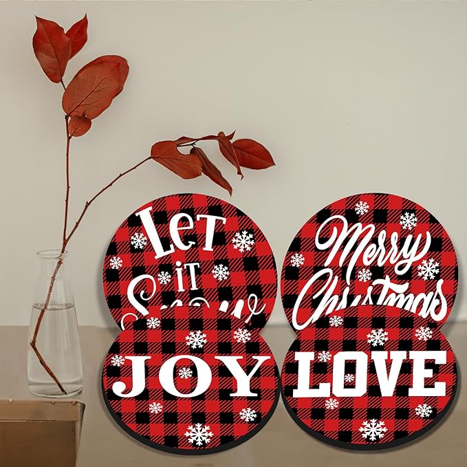Xmas Decor Electric Stove Burner Covers，4 Pcs Halloween Decor Round Stove Burner Covers，8 Inches and 10 Inches，Gas Stove Burner Cover,Metal Cooktop Red Black Grid Decorative，Home Decor,Kitchen Decor