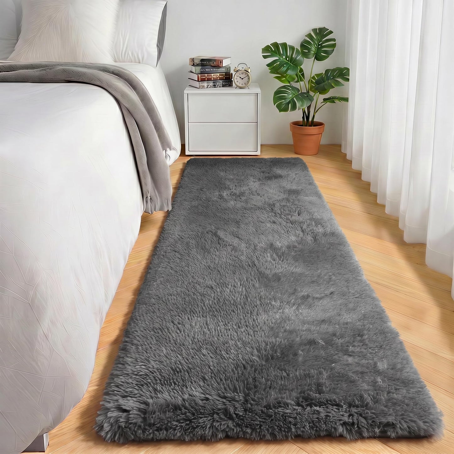 ONASAR 2x6 Grey Runner Rugs for Bedroom Living Room, Fluffy Bedside Hallway Throw Area Rug, Gray Ultra Soft Plush Furry Floor Carpet Mat for Nursery Kids Dorm Closet Home Decor Aesthetic