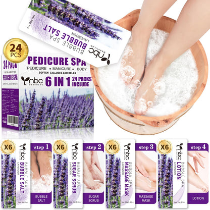 Pedicure Kit Foot Soak Set: Bubble Salt, Sugar Scrub, Massage Mask, Massage Lotion in a Box, 4 Step Foot Spa Kit for Dry Feet,Tired Feet（3 Set Tropical Fruit)