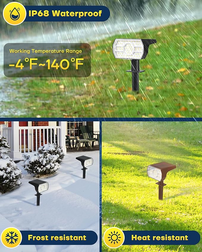 Kaxiida Solar Lights Outdoor Waterproof IP68, 3 Lighting Models Solar Powered Spot Lights Outdoor, 56LED Solar Light Dusk to Dawn for Yard Patio Garden Pathway Landscape Lighting (Warm White, 8 Pack)