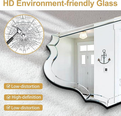 Chende Arch Large Mirror for Wall Decor with Clear Glass Frame, Beveled Edge, 24"x47" Living Room Decorative Mirror for Bathroom, Entrance, Hallway, Home Office, Unique Dual-Arch Design