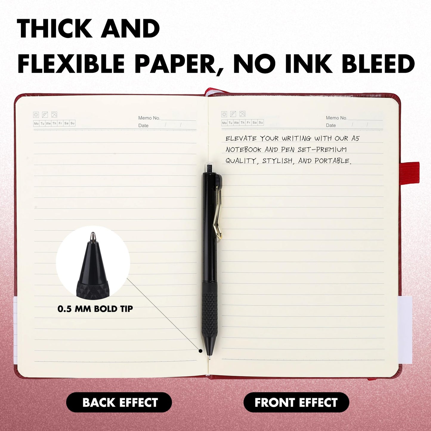 Aodaer 30 Set Lined Notebook Journals with Pens A5 Notebooks 100 GSM College Ruled Hardcover Notebook PU Leather Notepad with Pen Holder for Office School, 5.7 x 8.3 Inches, Burgundy
