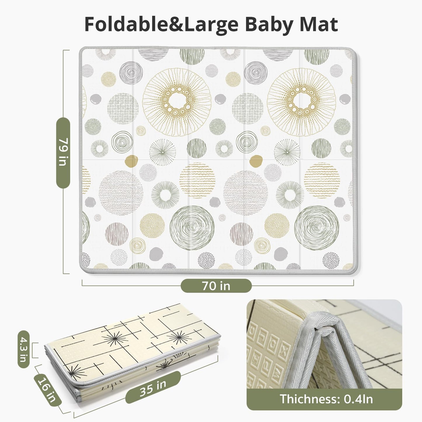 Extra Large Baby Play Mat 79x70, Foldable Baby Play Mat for Floor, Waterproof, Safe & Thick Playmats for Babies and Toddlers, Non-Slip Backing Safe for Crawling&Tummy Time, Indoor & Outdoor Use